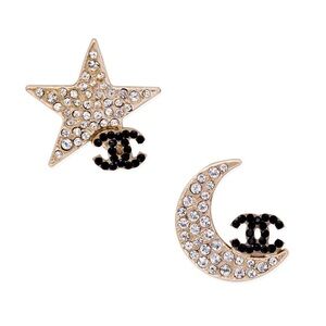 Authentic Chanel Rare Karl Lagerfeld Vintage Y2K Moon & Star Crystal CC Earrings